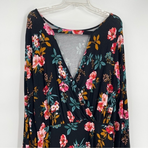 Ann Taylor LOFT NWT Women Black Floral Dress Size 14 Deep-v Back Long Sleeves - Picture 10 of 12